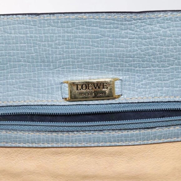 LOEWE Clutch Bag Leather Light Blue Gold Auth bs25818 - Picture 10 of 15